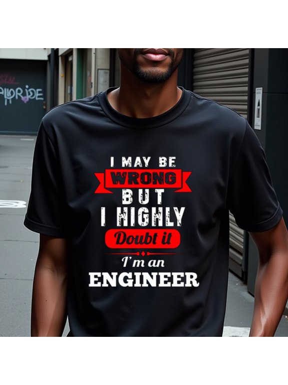 Women's Funny Engineer Slogan Workout T-Shirt - "I May Be Wrong But I Highly Doubt It - I'm an Engineer" Gym Tee - Breathable Black Shirt for Yoga, Running, Office - Machine Washable Women's Activew