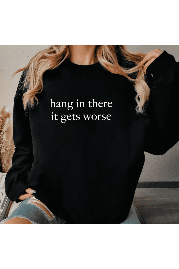 Black Comical Slogan Relaxed S-3XL Print Sweatshirt Graphic Sweatshirt Classic Neck Tops