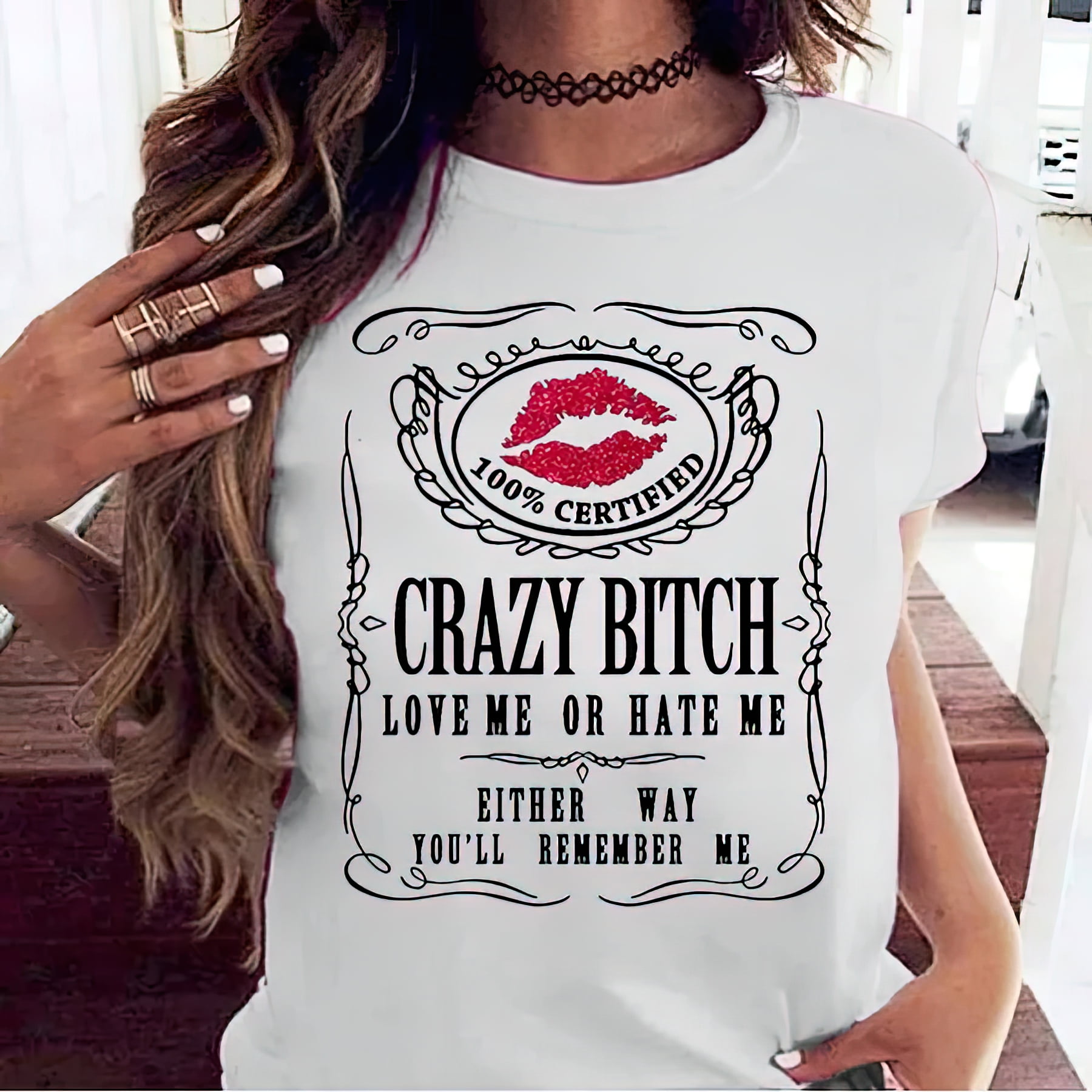 Women's Funny Graphic Tees Crazy Bitch Shirt Short Sleeve TShirt Casual Tshirt