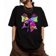 thumbnail image 1 of Women's Funny Halloween Graphic Tee - bow knot Design with ghost，Colored graffiti Print，Fashion short sleeve，Halloween party T Shirts，Classic，cotton，black，S-5XL, 1 of 5