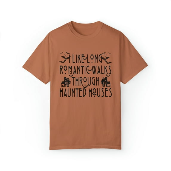Women's Funny Halloween Shirt I Like Long Walks Through Haunted Houses