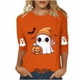 thumbnail image 1 of Women's Funny Halloween T-shirts 3/4 Sleeve Round Neck Ghost Graphic Printed Casual Tees Holiday Tops Plus Size (2XL, Orange 02), 1 of 3