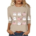 thumbnail image 1 of Women's Funny Halloween T-shirts 3/4 Sleeve Round Neck Ghost Graphic Printed Casual Tees Holiday Tops Plus Size (3XL, Beige 01), 1 of 5