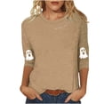thumbnail image 1 of Women's Funny Halloween T-shirts 3/4 Sleeve Round Neck Ghost Graphic Printed Casual Tees Holiday Tops Plus Size (M, Khaki), 1 of 4