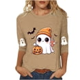thumbnail image 1 of Women's Funny Halloween T-shirts 3/4 Sleeve Round Neck Ghost Graphic Printed Casual Tees Holiday Tops Plus Size (S, Khaki 02), 1 of 3