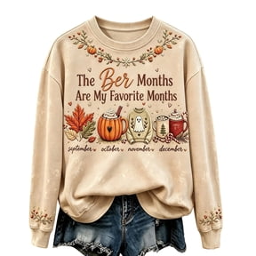 Women's Funny I'm Ready for The BER Months Print Long Sleeve Sweatshirt Fall Thanksgiving Hoodie Pullover Sweater
