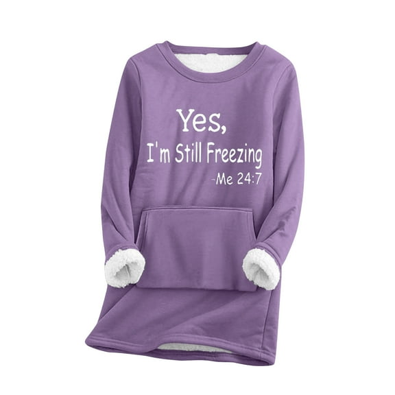 Women's Funny Letter Print Sweatshirts Long Sleeve Sherpa Fleece Lined Pullover Tops Casual Winter Warm Sweatshirt