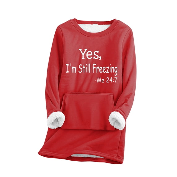 Women's Funny Letter Print Sweatshirts Long Sleeve Sherpa Fleece Lined Pullover Tops Casual Winter Warm Sweatshirt