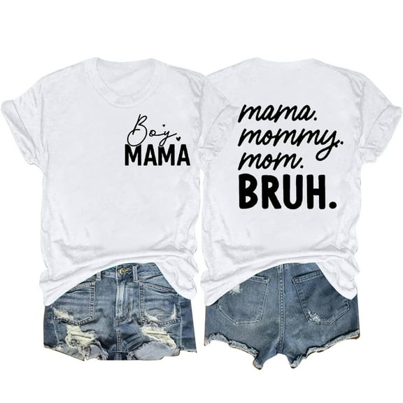 Women's Funny Letter Print Tees Basic Tees for Mother's Days Short Sleeve Tunic Tops Loose Fit Flowy Summer Clothes Vintage Fashion Y2K Tops Dressy Casual Round Neck Blouse White T Shirts M