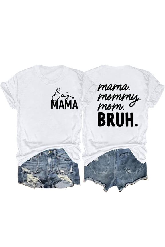 Women's Funny Letter Print Tees Basic Tees for Mother's Days Short Sleeve Tunic Tops Loose Fit Flowy Summer Clothes Vintage Fashion Y2K Tops Dressy Casual Round Neck Blouse White T Shirts M