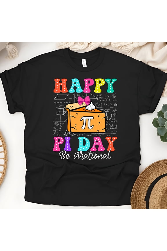 Women's Funny Math Graphic Tee, Happy Pi Day Shirt with Pie Slice Design, Black, Size M