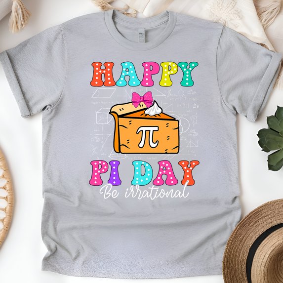 Women's Funny Math Graphic Tee, Happy Pi Day Shirt with Pie Slice Design, Sport Grey, Size S