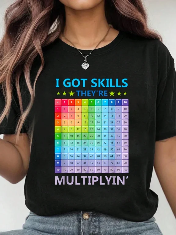 Women's Funny Math Teacher Multiplication Chart Graphic T-Shirt