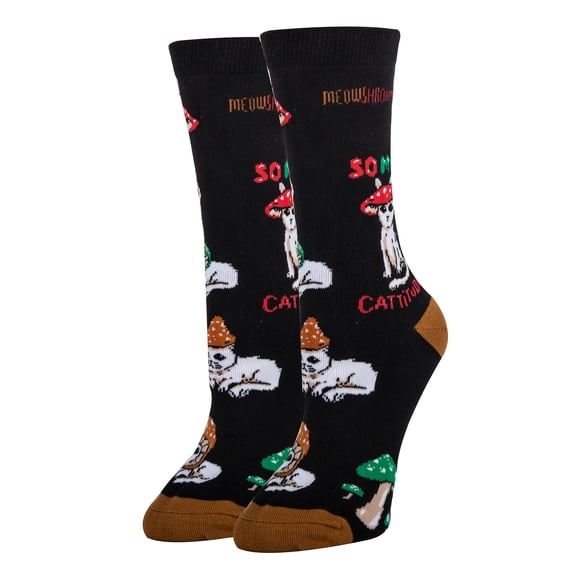 Women's Funny Novelty Crew Socks, Crazy Fun Silly Cotton Dress Socks Gift, Cattitude, Size 5-9