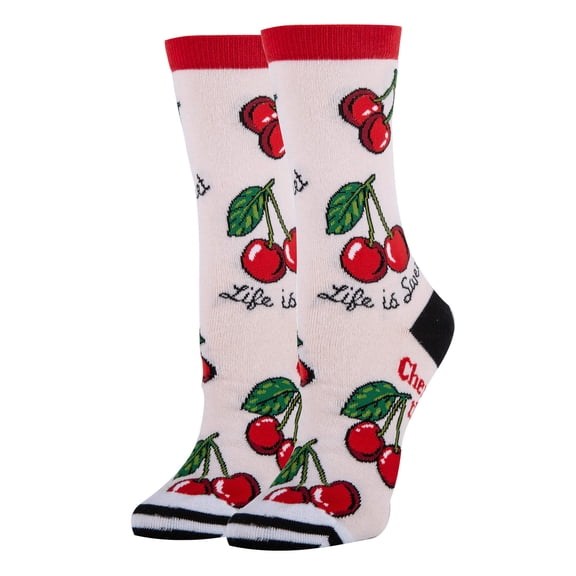 Women's Funny Novelty Crew Socks, Crazy Fun Silly Cotton Dress Socks Gift, Cherries, Size 5-9