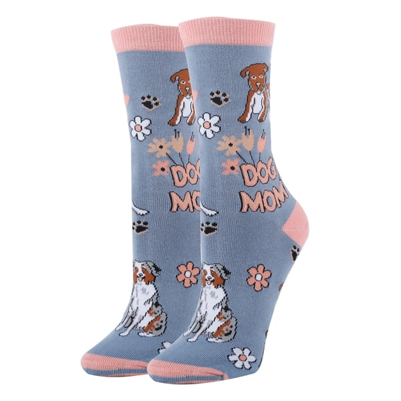 Women's Funny Novelty Crew Socks, Crazy Fun Silly Cotton Dress Socks Gift, Dog Mom, Size 5-9