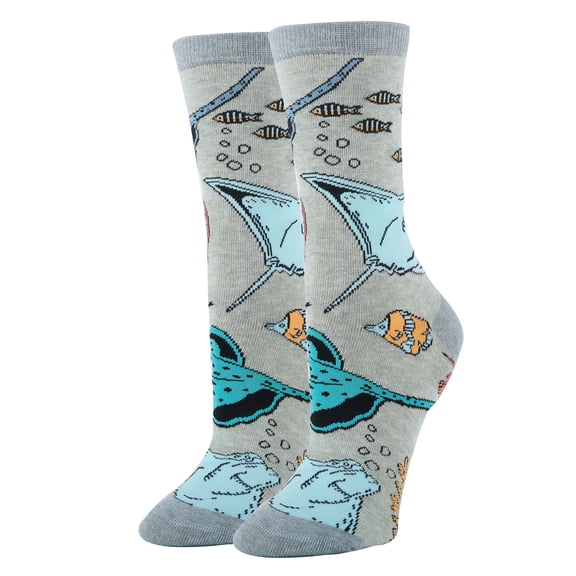 Women's Funny Novelty Crew Socks, Crazy Fun Silly Cotton Dress Socks Gift, Stingray, Size 5-9