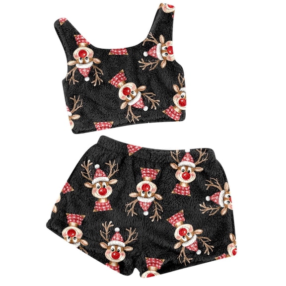 Women's Christmas Pajama Set Casual Two Piece Outfit Solid Color Tank Top with Shorts Homewear Sleepwear