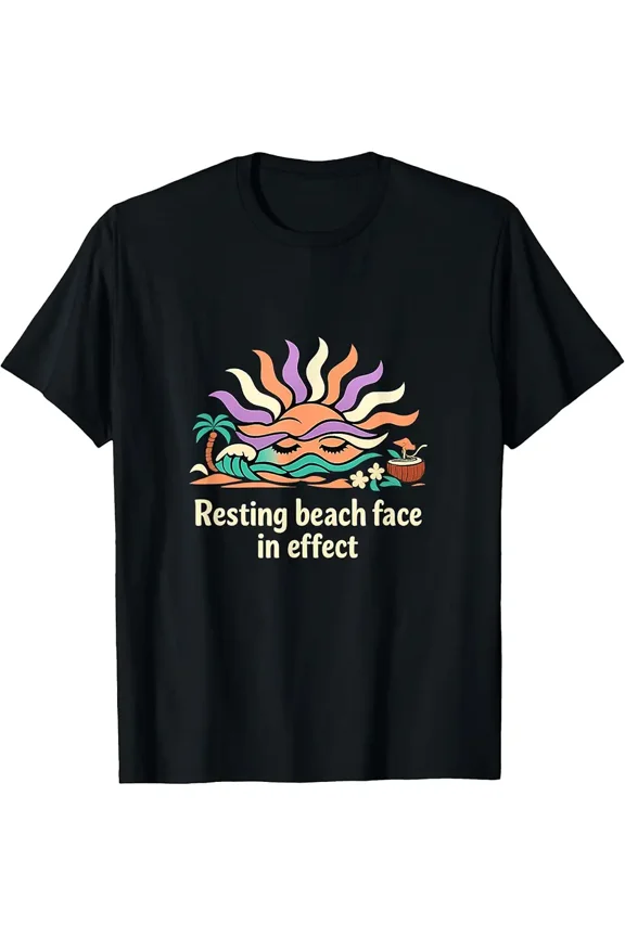 Women's Funny Retro Sunset Resting Beach Face T-Shirt