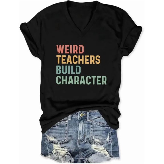 Women's Funny Retro Weird Teachers Slogan V-Neck T-Shirt
