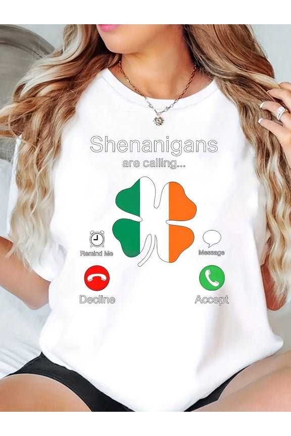 Women's Funny Shenanigans Shamrock Graphic Short Sleeve St. Patrick's Day Tee