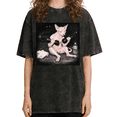 thumbnail image 1 of Women's Funny Sphynx Cat Lifting Weights Gym Aesthetic Graphic Casual Washed T Shirt Black S-2XL Plus Size, 1 of 5