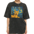 thumbnail image 1 of Women's Funny Starry Night Cat UFO Style Aesthetic Graphic Casual Washed T Shirt Black S-2XL Plus Size, 1 of 5