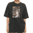 thumbnail image 1 of Women's Funny Tabby Cat Cooking In Kitchen Meme Aesthetic Graphic Washed T Shirt Black S-2XL Plus Size, 1 of 5