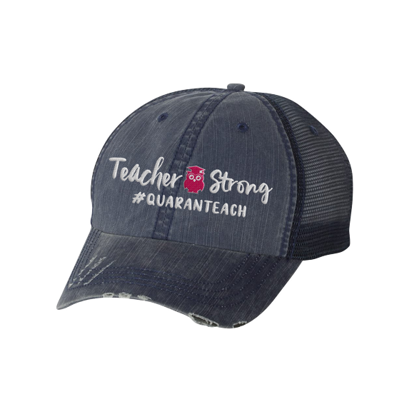 Women's Funny Teacher Strong Quaranteach Distressed Baseball Cap, Blue Jean