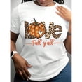 thumbnail image 1 of Women's Funny Thanksgiving Graphic T-Shirt - White,Black Crew Neck Tee With Pumpkin & Autumn Leaves Design - Non-Stretch Casual Shirt For Thanksgiving, Halloween, Easter, Mother's Day Gifts, 1 of 3