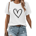 thumbnail image 1 of Women's Funny Valentine's Day Minimalist Hand-Drawn Heart Graphic Crew Neck Printed Cotton T-Shirt White S-5XL, 1 of 4