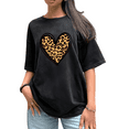thumbnail image 1 of Women's Funny Valentine's Day Retro Washed Leopard Print Heart Graphic Crew Neck Printed Cotton T-Shirt Black S-2XL Plus Size, 1 of 5