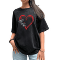 thumbnail image 1 of Women's Funny Valentine's Day Retro Washed Love Heart Graphic Crew Neck Printed Cotton T-Shirt Black S-2XL Plus Size, 1 of 5