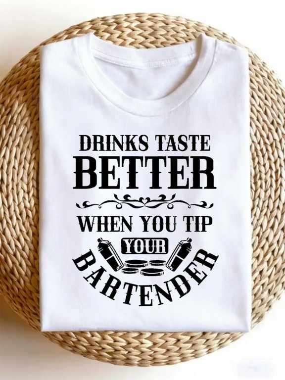 Women's Funny Vintage Graphic T-Shirt Funny Bartender Vintage Bartender Theme Print For Bartenders Waiters Staff Casual Crew Neck All Year Wear