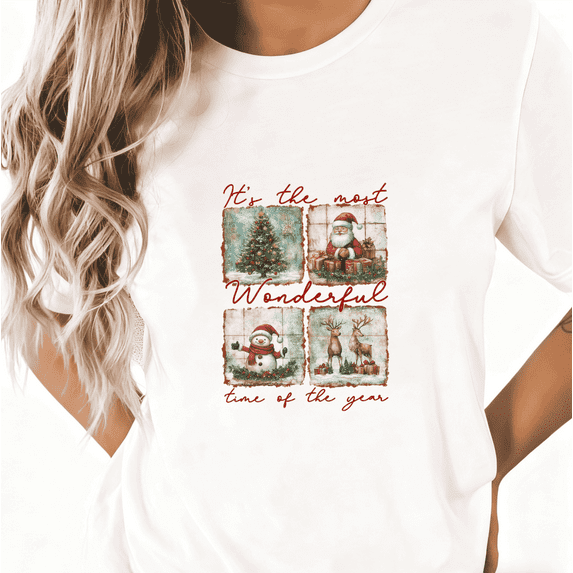 Women's Funny Vintage It's The Most Wonderful Time Christmas Graphic Oversized Cotton T-Shirt White S-5XL