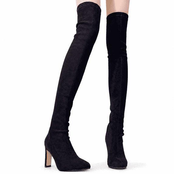 Women's Fur Lined Over-the-Knee Boots, Pointed Toe Stiletto High Heel Thigh High Winter Boots