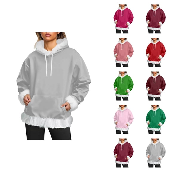 Women's Trim Hoodie 2025 Long Sleeve Trendy Plain Drawstring Hooded Sweatshirt with Pockets Pullover Top