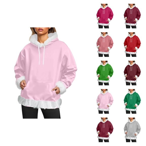 Women's Trim Hoodie 2025 Long Sleeve Trendy Plain Drawstring Hooded Sweatshirt with Pockets Pullover Top