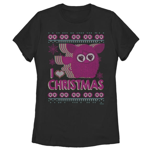 Women's Furby I Heart Christmas Ugly Sweater Print  Graphic T-Shirt