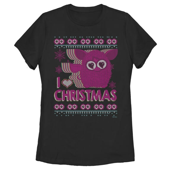 Women's Furby I Heart Christmas Ugly Sweater Print Graphic T-Shirt