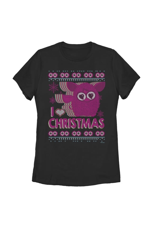 Women's Furby I Heart Christmas Ugly Sweater Print Graphic T-Shirt