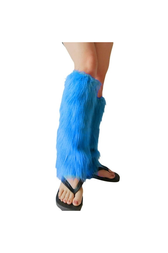 Women's Furry Boot Covers, Imitation Fur Long Leg Warmers Socks, Fluffy Slip-On Shoe Covers for Winter Warmth and Fashion Decoration, Versatile Boot Liners for Multiple Styles and Occasions - Blue