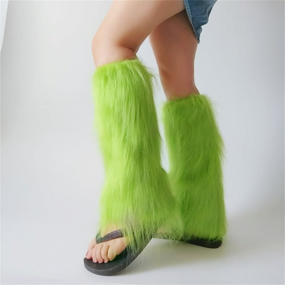 Women's Furry Boot Covers, Imitation Fur Long Leg Warmers Socks, Fluffy Slip-On Shoe Covers for Winter Warmth and Fashion Decoration, Versatile Boot Liners for Multiple Styles and Occasions - Green