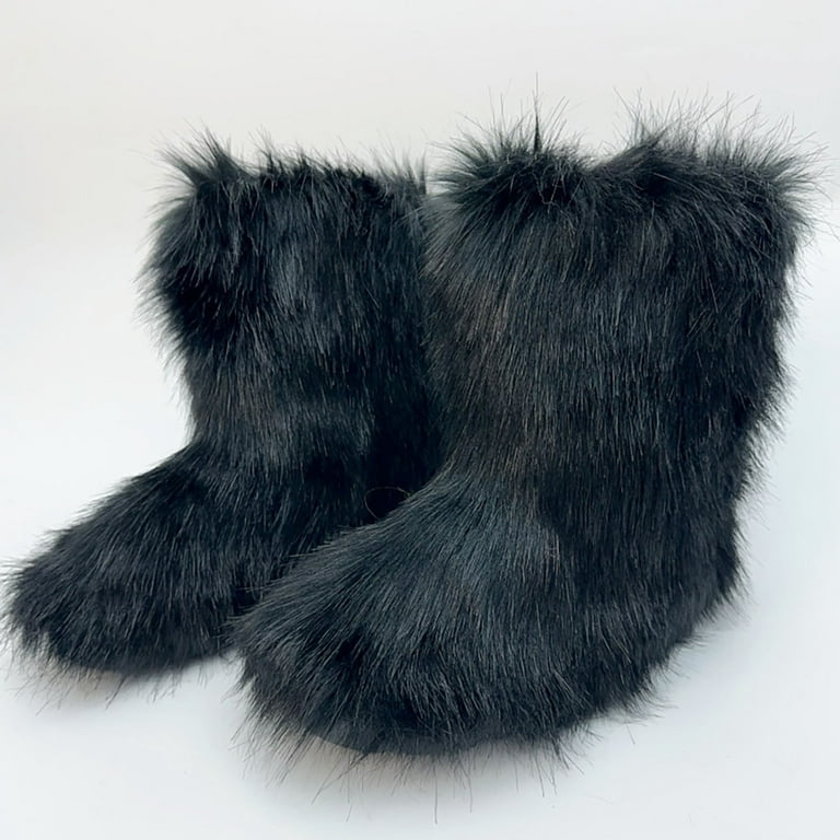 Women's Furry Faux Fur Boots Fluffy Special Design Mid-Calf Snow Boots  Suitable for Indoor or Outdoor
