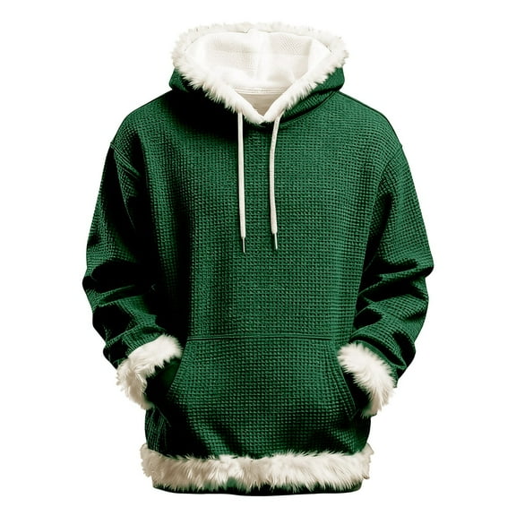 Women's Furry Hoodies Funny Christmas Color Block Long Sleeve Hooded Sweatshirts Loose Casual Fashion Xmas Pullover Sweater