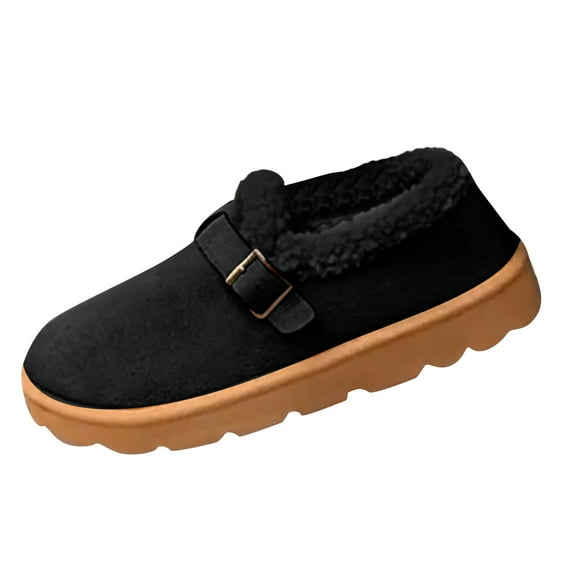 Women's Furry Lined Suede Casual Shoes Slip On Winter Warm Shoes Platform Non Slip Walking Loafers