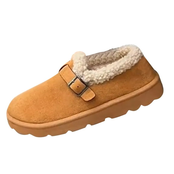 Women's Furry Lined Suede Casual Shoes Slip On Winter Warm Shoes Platform Non Slip Walking Loafers