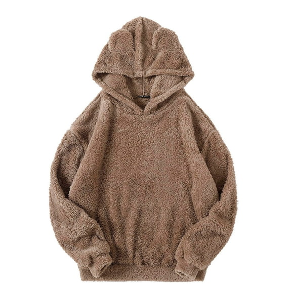 Women's Furry Sherpa Hooded Sweatshirts Thermal Fleece Hoodie Casual Winter Loungewear Loose Fit Comfy Pullover Tops