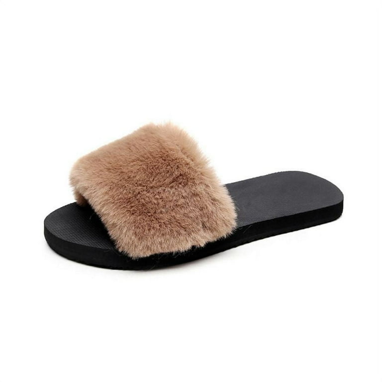 Women s Furry Slides Faux Fur Slides Fuzzy Slippers Fluffy Sandals