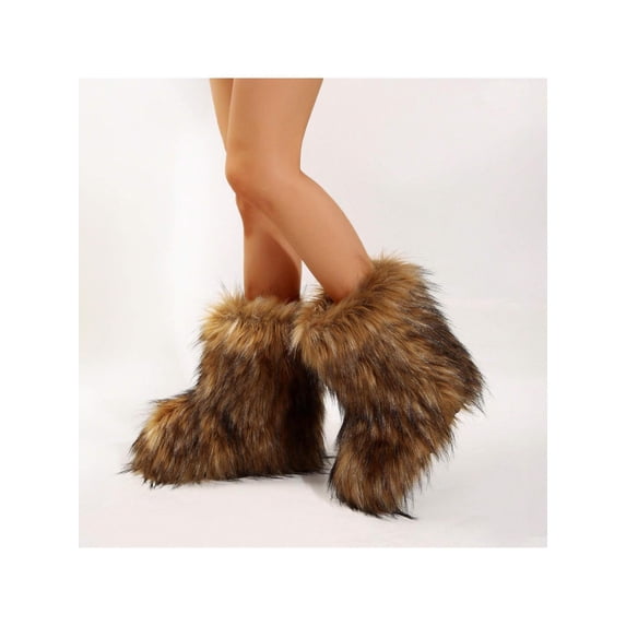 Women's Furry Snow Boots - Thick & Warm Lining Mid-Calf Style for Winter